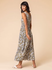Roman White Ditsy Floral Shirred Waist Midi Dress - Image 2 of 5