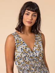 Roman White Ditsy Floral Shirred Waist Midi Dress - Image 5 of 5