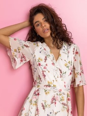 Roman White Floral Print Tiered Frill Midi Dress - Image 4 of 5