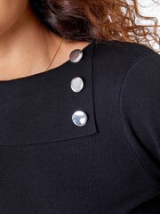 Roman Black Turtle Neck Button Detail Jersey Dress - Image 5 of 5