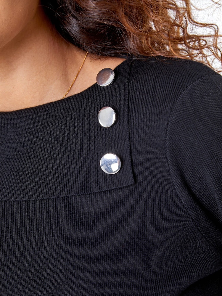 Roman Black Turtle Neck Button Detail Jersey Dress - Image 5 of 5