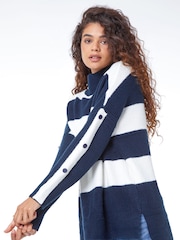 Roman Blue Textured Stripe Turtle Neck Jumper - Image 1 of 5