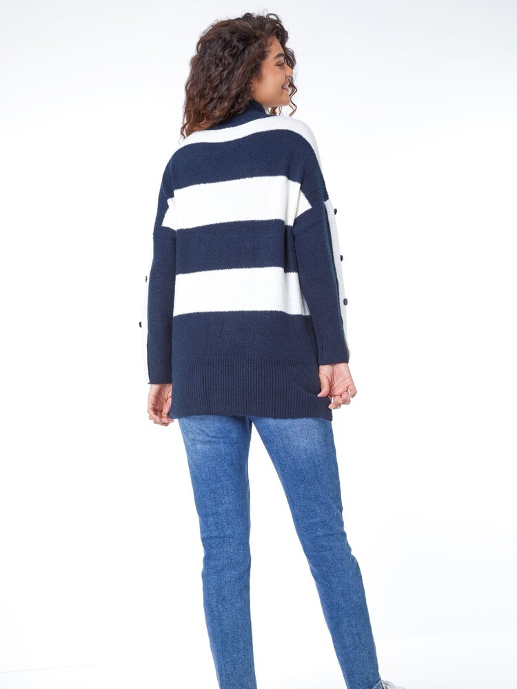 Roman Blue Textured Stripe Turtle Neck Jumper - Image 2 of 5