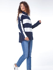 Roman Blue Textured Stripe Turtle Neck Jumper - Image 3 of 5
