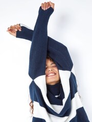 Roman Blue Textured Stripe Turtle Neck Jumper - Image 5 of 5