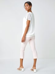 Roman White Chiffon Jersey Blouson Top with Necklace - Image 2 of 5