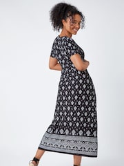 Roman Black Petite Border Print Stretch Midi Dress - Image 3 of 5