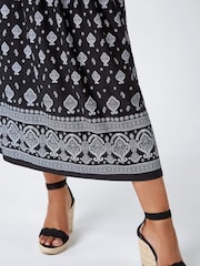 Roman Black Petite Border Print Stretch Midi Dress - Image 5 of 5