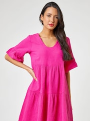 Roman Pink Textured Tiered Smock Dress - Image 1 of 4