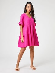 Roman Pink Textured Tiered Smock Dress - Image 2 of 4
