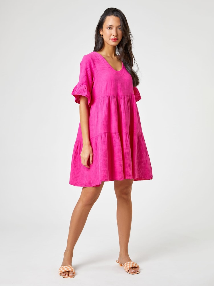 Roman Pink Textured Tiered Smock Dress - Image 2 of 4