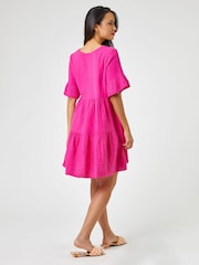 Roman Pink Textured Tiered Smock Dress - Image 3 of 4