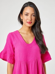 Roman Pink Textured Tiered Smock Dress - Image 4 of 4