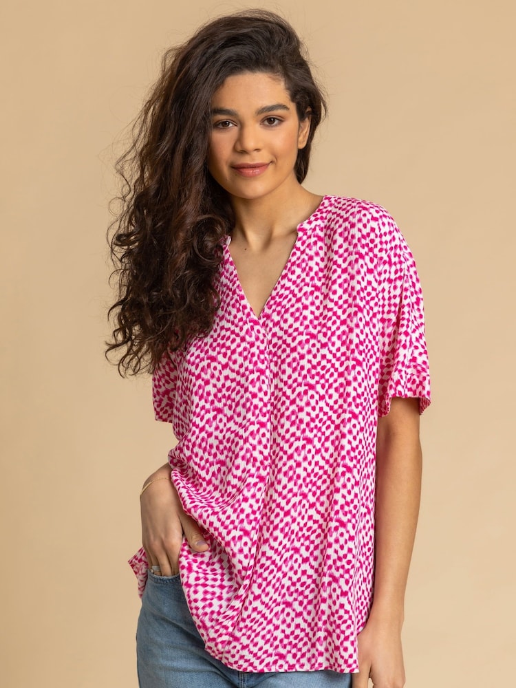 Roman Pink Spot Print V-Neck Tunic Top - Image 1 of 4