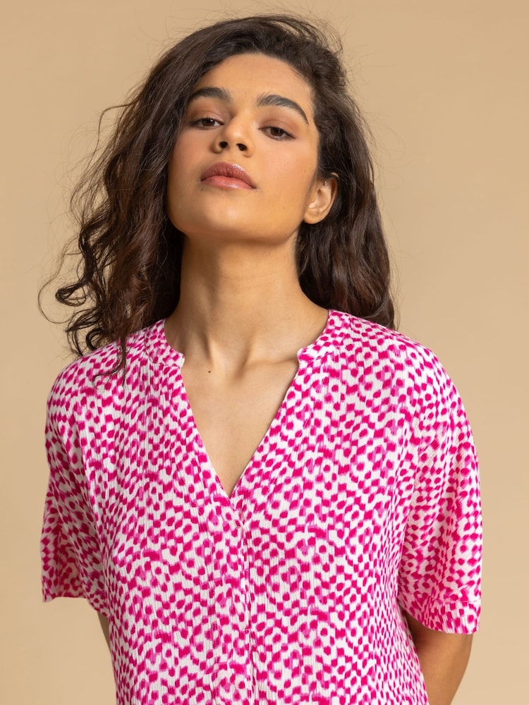 Roman Pink Spot Print V-Neck Tunic Top - Image 4 of 4