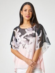 Roman Pink Floral Border Print Overlay Top - Image 1 of 4
