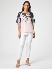 Roman Pink Floral Border Print Overlay Top - Image 2 of 4