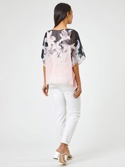 Roman Pink Floral Border Print Overlay Top - Image 3 of 4