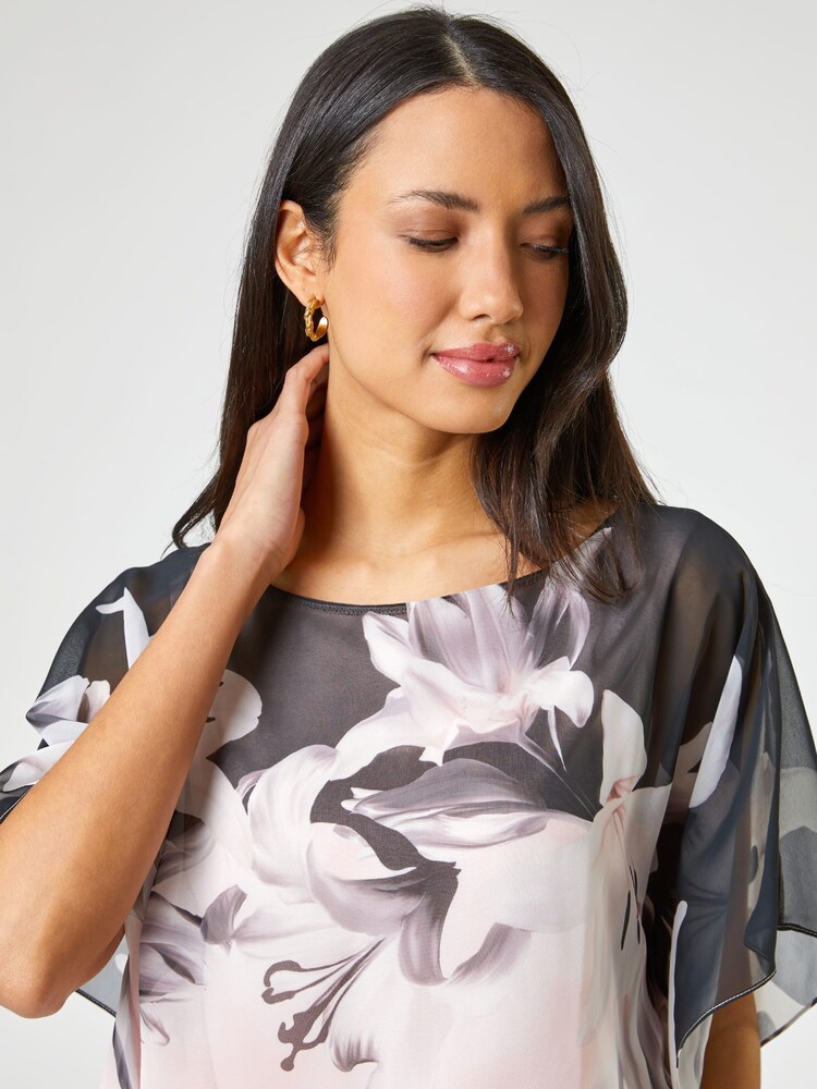 Roman Pink Floral Border Print Overlay Top - Image 4 of 4