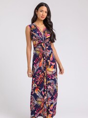 Roman Blue Tropical Puff Twist Detail Maxi Dress - Image 1 of 4