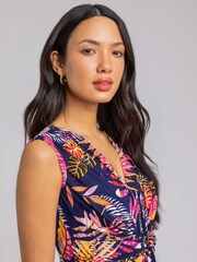 Roman Blue Tropical Puff Twist Detail Maxi Dress - Image 4 of 4