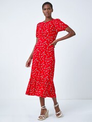 Roman Red Ditsy Floral Print Midi Dress - Image 1 of 5