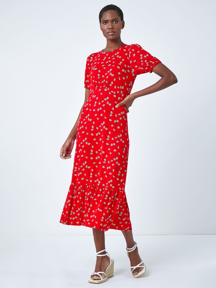 Roman Red Ditsy Floral Print Midi Dress - Image 1 of 5 Roman Red Ditsy Floral Print Midi Dress - Image 1 of 5
