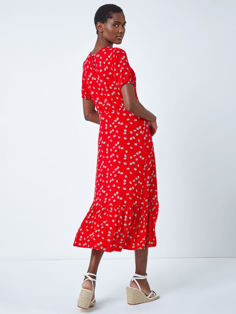 Roman Red Ditsy Floral Print Midi Dress - Image 2 of 5