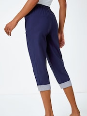 Roman Blue Contrast Detail Cropped Stretch Trousers - Image 2 of 5