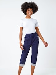 Roman Blue Contrast Detail Cropped Stretch Trousers - Image 3 of 5