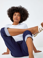 Roman Blue Contrast Detail Cropped Stretch Trousers - Image 4 of 5