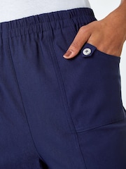 Roman Blue Contrast Detail Cropped Stretch Trousers - Image 5 of 5