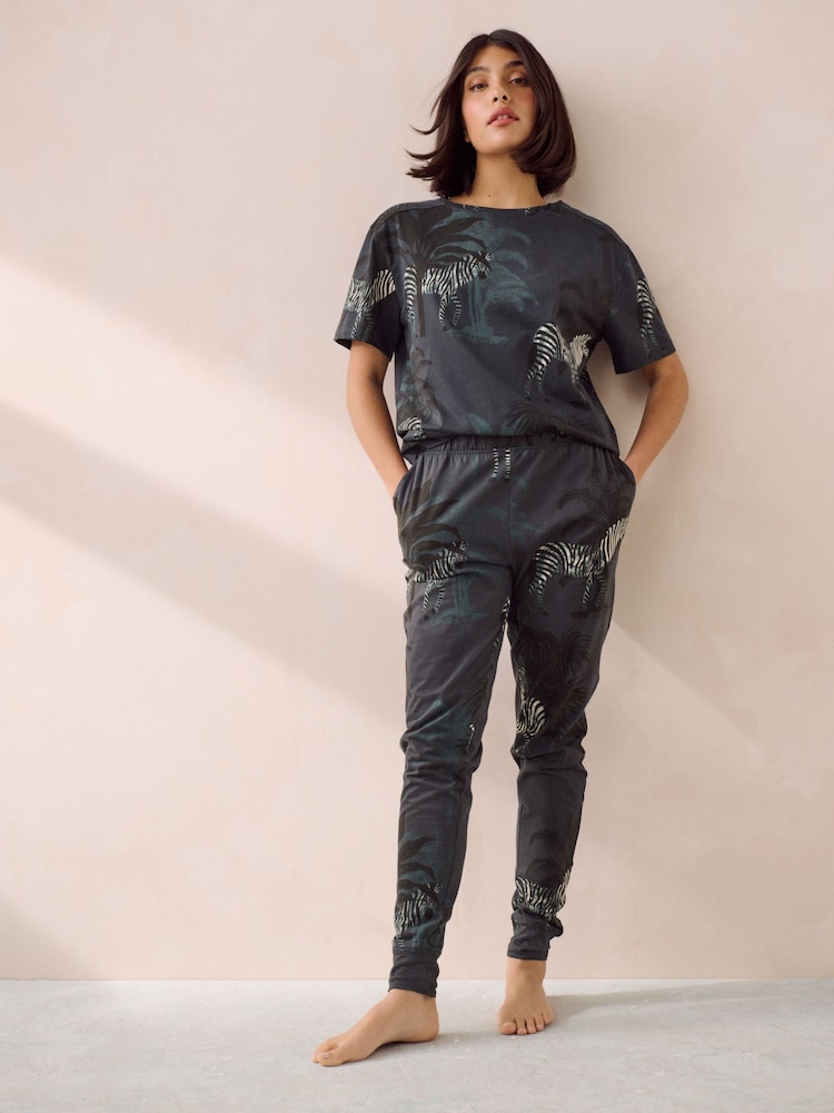 Teal Blue Short Sleeve Cotton Pyjamas - Image 1 of 8