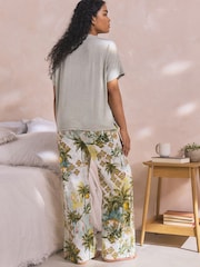 Sage Green Scene Print Linen Blend Short Sleeve Pyjamas - Image 3 of 9