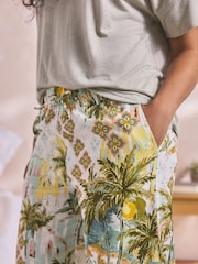 Sage Green Scene Print Linen Blend Short Sleeve Pyjamas - Image 4 of 9