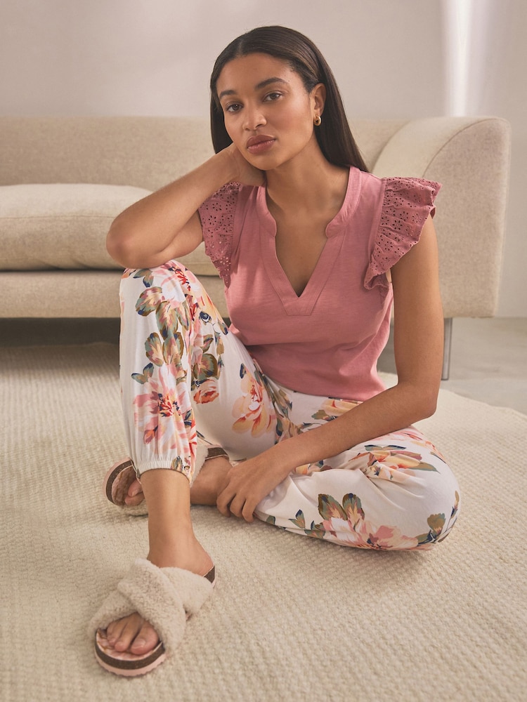 Pink Floral 100% Cotton Pyjamas - Image 1 of 9