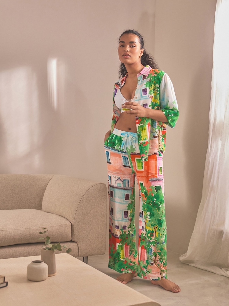 أخضر - بيجاما بكم قصير بأزرار بالكامل - صورة 1 من 1