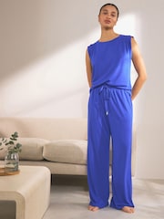 Indigo Blue Linen Blend Vest Pyjamas - Image 1 of 9