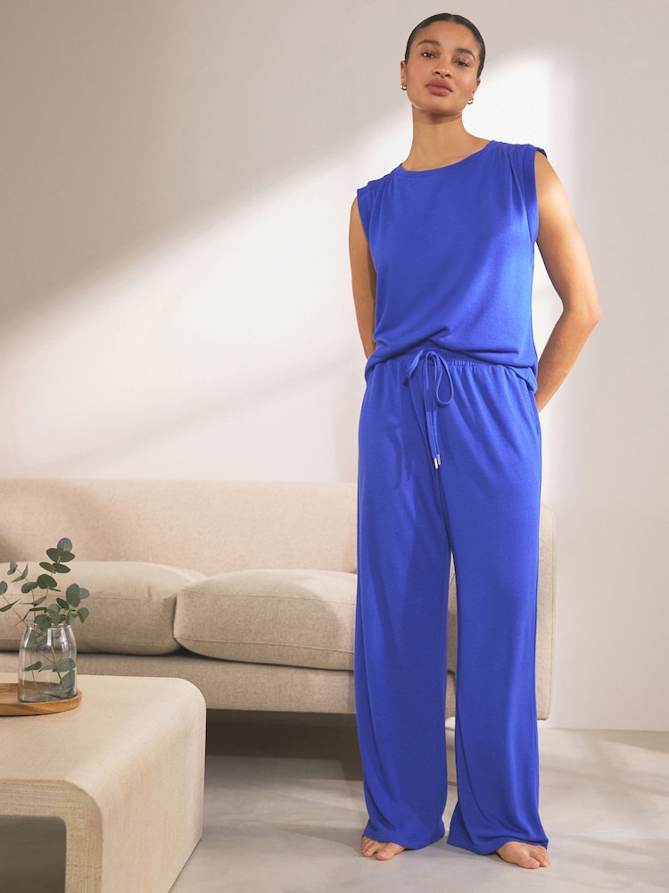 Indigo Blue Linen Blend Vest Pyjamas - Image 1 of 9