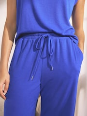 Indigo Blue Linen Blend Vest Pyjamas - Image 4 of 9
