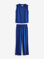 Indigo Blue Linen Blend Vest Pyjamas - Image 6 of 9