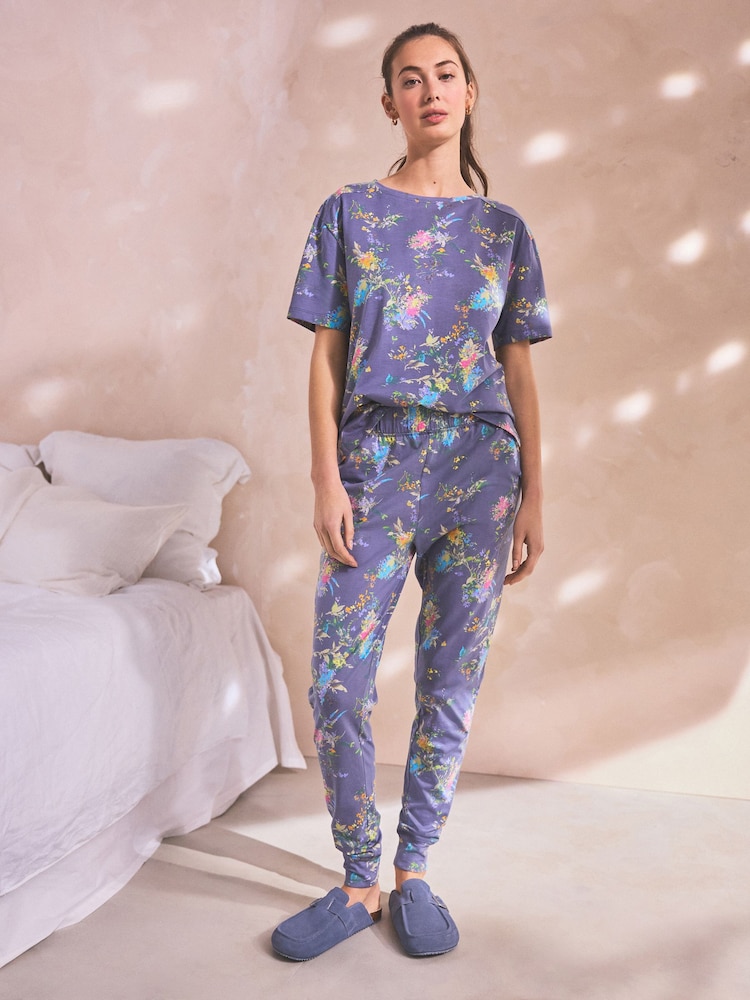 Light Blue Short Sleeve Cotton Pyjamas - Image 2 of 10 Light Blue Short Sleeve Cotton Pyjamas - Image 2 of 10