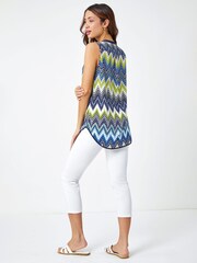Roman Green Zig Zag Notch Neck Jersey Top - Image 2 of 5