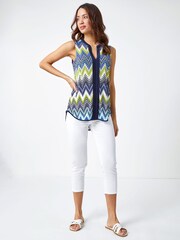 Roman Green Zig Zag Notch Neck Jersey Top - Image 3 of 5