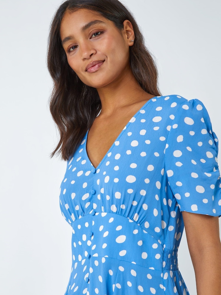 Buy Roman Light Blue Polka Dot Ruched Sleeve Midi Dress from Next