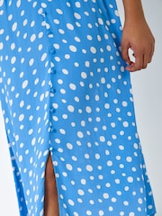 Roman Light Blue Polka Dot Ruched Sleeve Midi Dress - Image 5 of 5