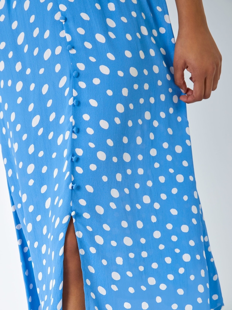 Roman Light Blue Polka Dot Ruched Sleeve Midi Dress - Image 5 of 5