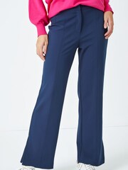 Roman Blue Side Split Detail Straight Trousers - Image 1 of 5