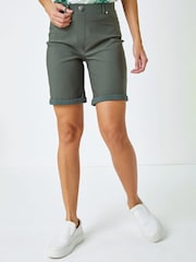 Roman Myrtle Green Turned Hem Stretch Shorts - Image 1 of 5