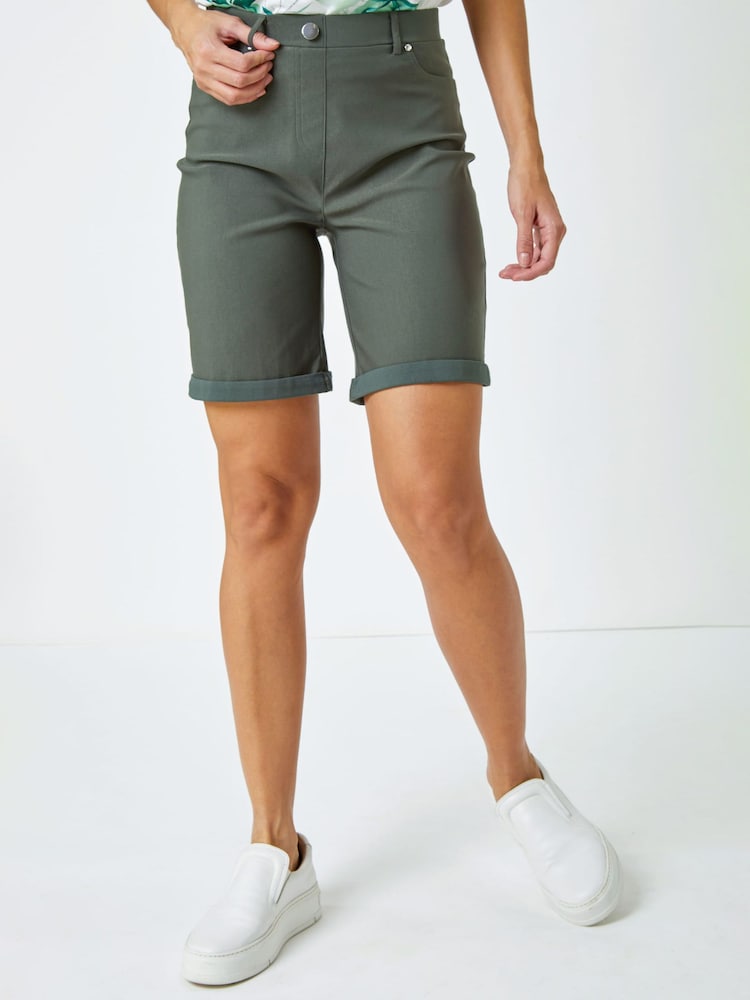 Roman Myrtle Green Turned Hem Stretch Shorts - Image 1 of 5